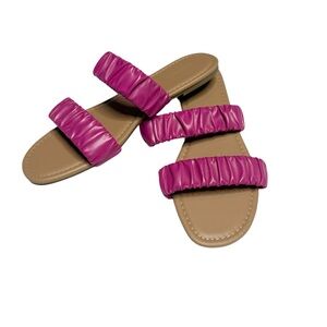 Bright Pink Magenta Women's Slide Sandals Tropical Beach Summer Vibes NWOT
